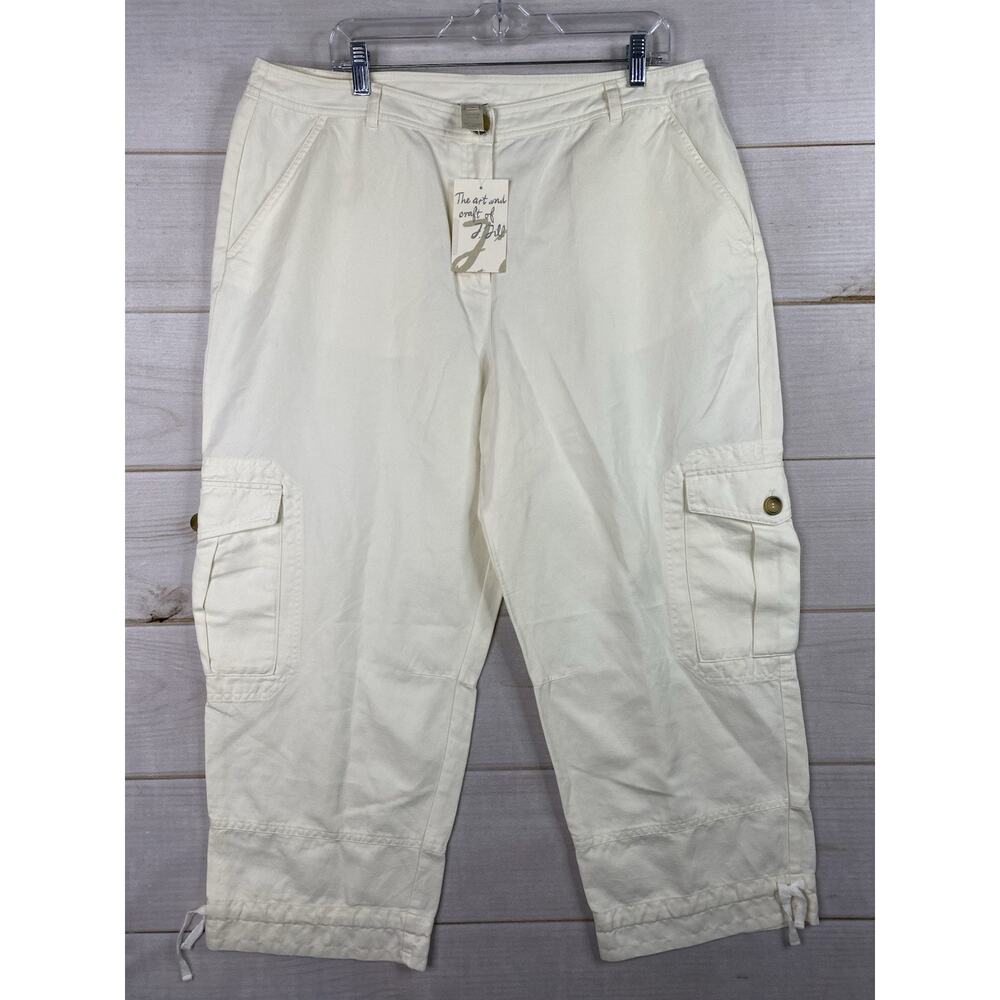 J Jill Womens Cargo Pants Womens 18 Ivory Linen Blend Wide Leg Cropped NWT